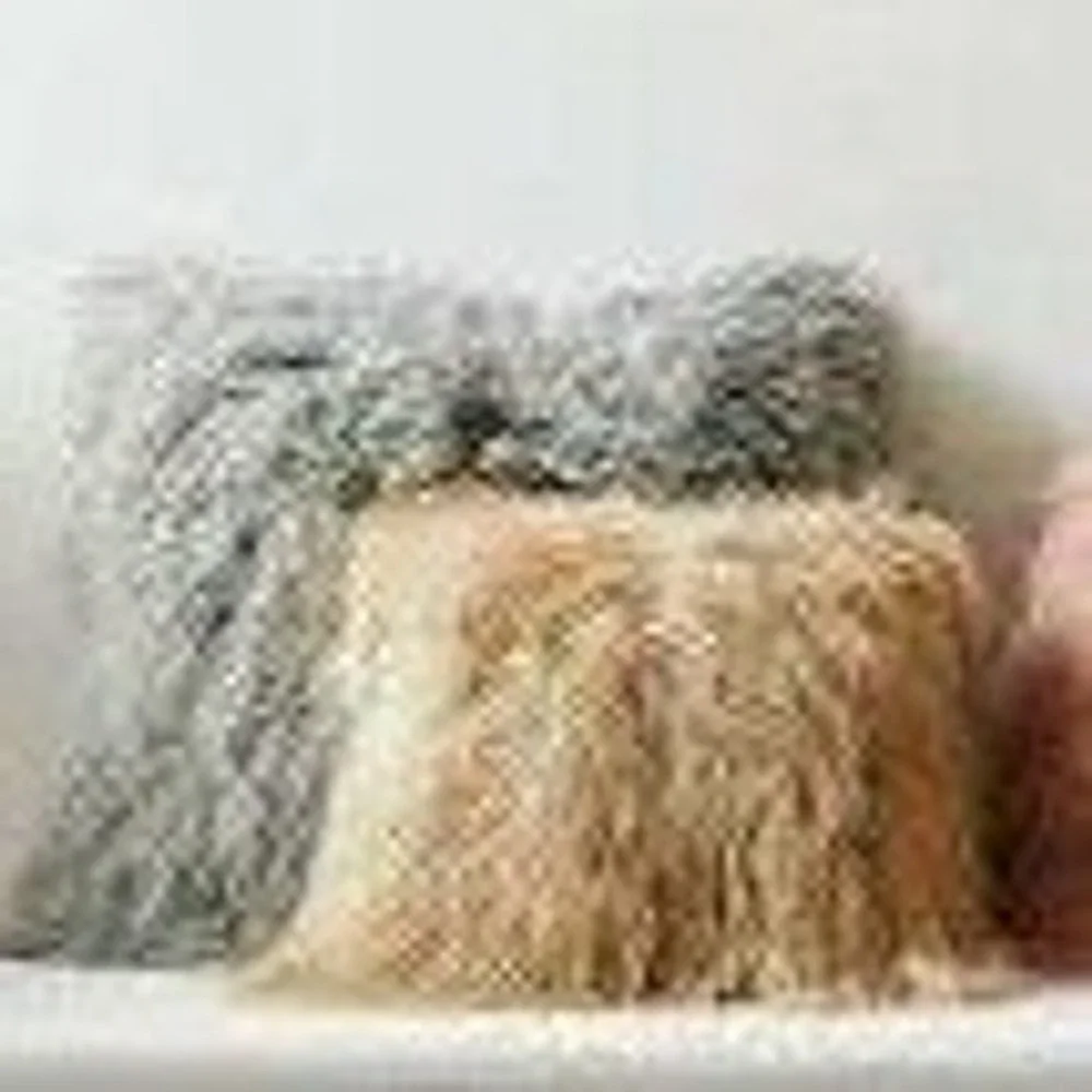 West Elm 12x16 Pillow Cover Mongolian Lamb Fur Ivory White Sheepskin Boho Modern